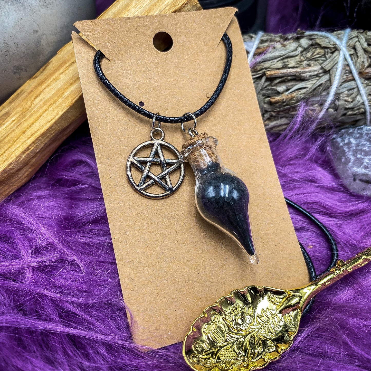 Black Salt & Pentacle Necklace